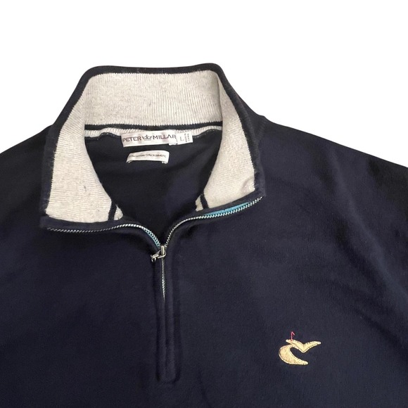 Peter Millar Quarter Zip Pullover Mens Large Navy Blue Good Silk Cashmere Blend - Picture 2 of 6